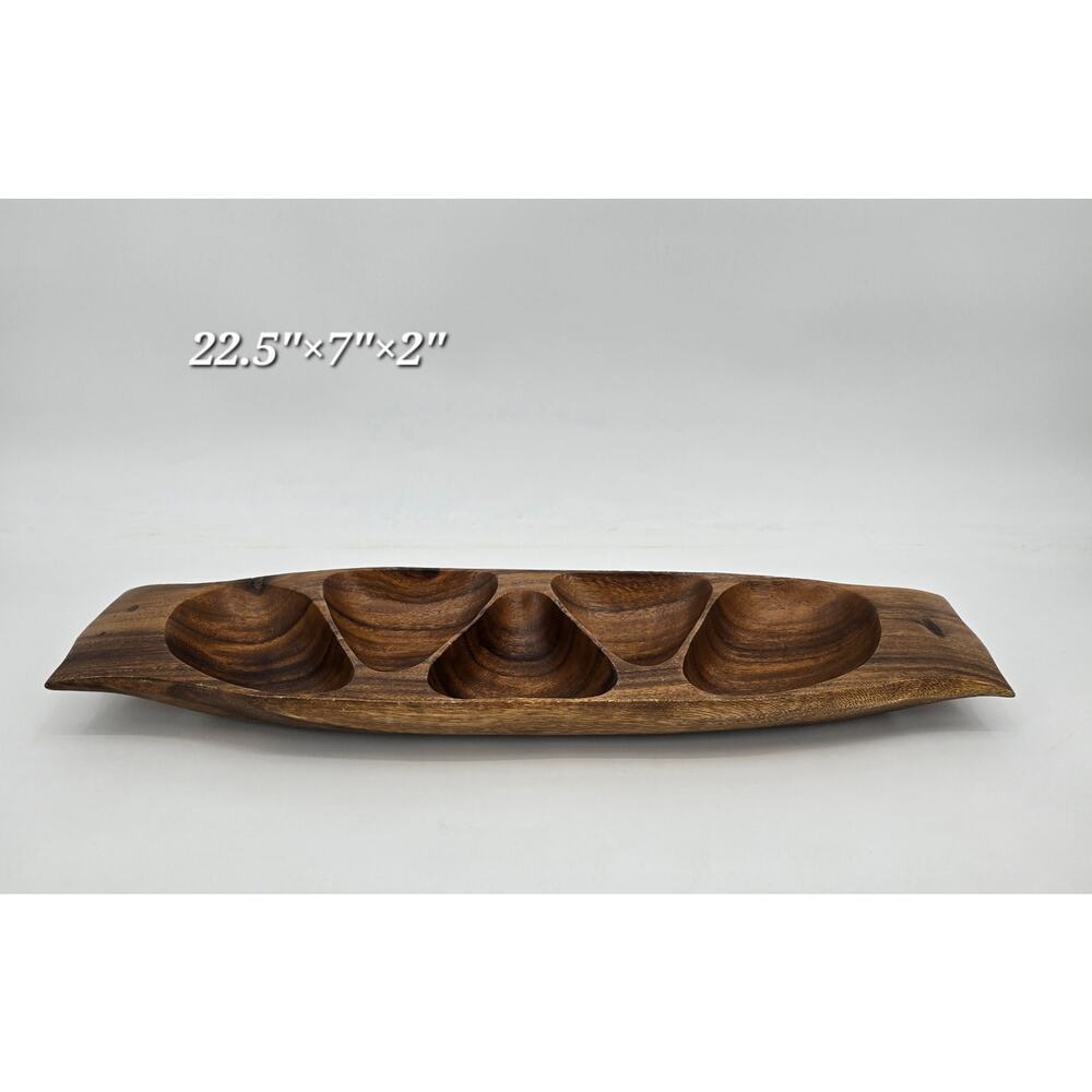 Vintage MCM Cottagecore‎ Hand-Carved Wooden Divided Serving Tray